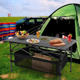 220 lb Capacity Foldable Camping Table | Aluminum Top & Steel Frame with Mesh Basket | Portable BBQ/Picnic/Beach Table Includes Carry Bag