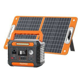 Portable Power Station 300W&Foldable Solar Panel, Li-Ion Battery Bank With AC/USB/DC Outputs