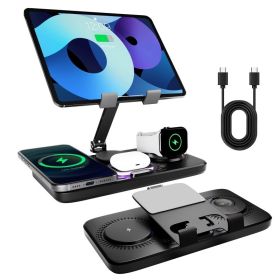 6 In 1 Wireless Charger Station Multiple Devices For IPhone IPad AirPods And Apple Watch-iPhone Fast Charge Night Lamp Clock (Option: Black)